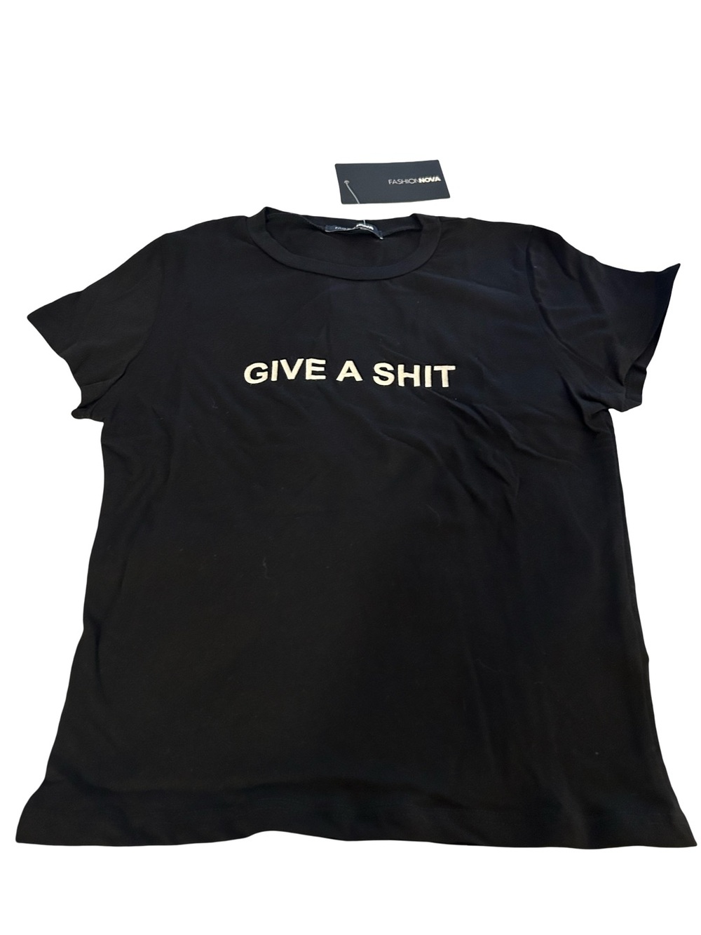 BRAND NEW! Fashion Nova Black Graphic Tee with White Text